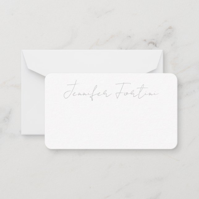 Carte De Correspondance Calligraphie Elégant Gris & Blanc Plat Simple (Devant)