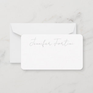 Carte De Correspondance Calligraphie Elégant Gris & Blanc Plat Simple
