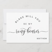 Calligraphie noir et blanc Be My Ring Bearer Card