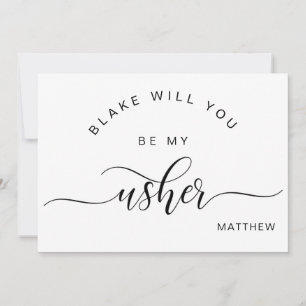 Carte De Correspondance Calligraphie noir et blanc, Be My Usher Card