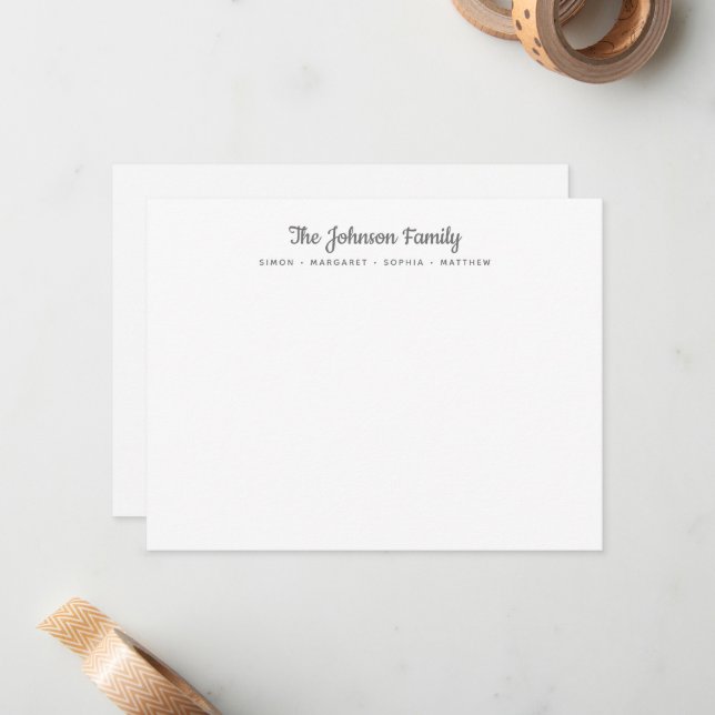 Carte De Correspondance Calligraphie Script Argent Nom de famille Papier (Devant/Arrière en situation)