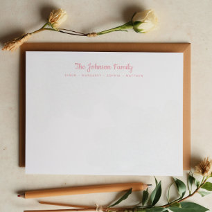 Carte De Correspondance Calligraphie Script Pink Nom de famille Stationery