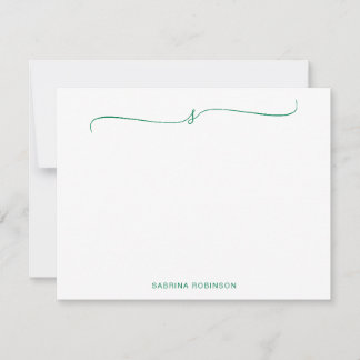Carte De Correspondance Calligraphie verte minimaliste classique