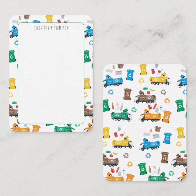 Carte De Correspondance Camions Poubelles de Recyclage Colorés pour Enfant (Devant / Derrière)