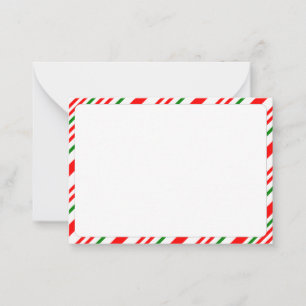 Carte De Correspondance Candy Cane Rouge Vert Blanc Motif Noël Vide