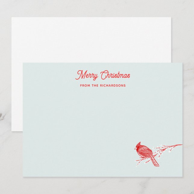Carte De Correspondance Cardinal rouge de Noël (Devant / Derrière)