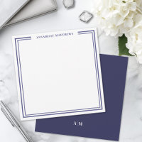 Carré de monogramme de nom à double bordure bleu m