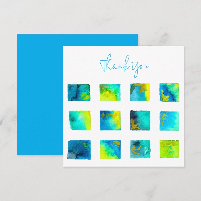 Carte De Correspondance Carrés bleus aquarelle abstraite (Devant / Derrière)