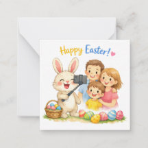 “Carte de vœux de Pâques lapin selfie – Famille mi