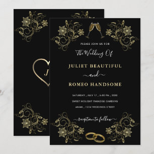 Carte De Correspondance Cartons d'invitation de mariage à fond noir avec d