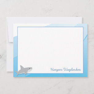Carte De Correspondance Cartoon Blue White Grey Shark Name