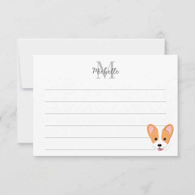 Carte De Correspondance Cartoon Corgi Custom Lined Monogram (Devant)
