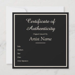 Carte De Correspondance Certificat d'authenticité personnalisable noir