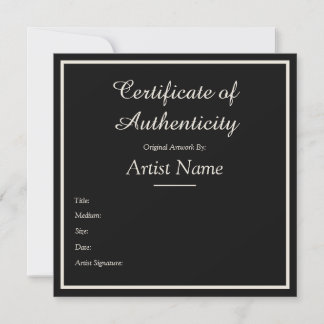 Carte De Correspondance Certificat d'authenticité personnalisable noir