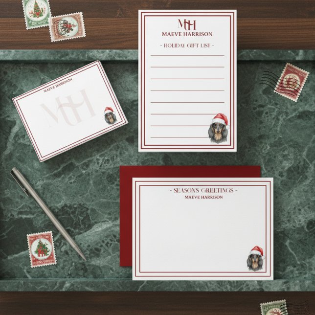 Carte De Correspondance Chapeau de Santa plat personnalisé avec dessin à m (Shop the full collection at Doodle Dogs & Co. on Zazzle!)