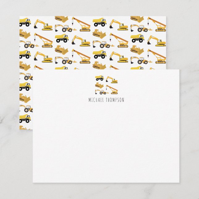 Carte De Correspondance Chariots de construction personnalisés pour enfant (Devant / Derrière)