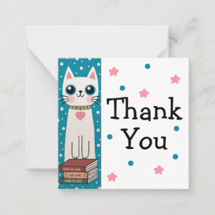 Carte De Correspondance Chat Blanc Fantaisiste et Livres