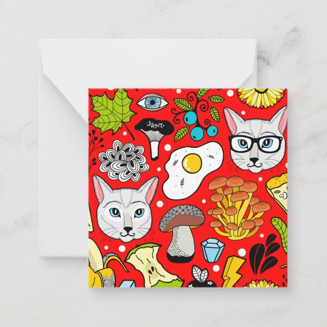 Carte De Correspondance Chat et oeuf sur le rouge (Devant)