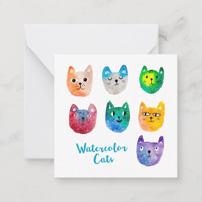 Carte De Correspondance Chats à l'aquarelle et amis (Devant)