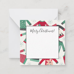 Carte De Correspondance Chaud de Noël moche Motif de vacances Vert Rouge