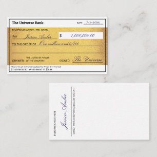 Carte De Correspondance Chèque Vierge Loi d'Attraction Or Manifestation