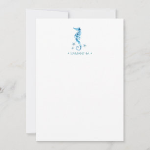 Carte De Correspondance Cheval de mer bleu côtier Papeterie personnalisée