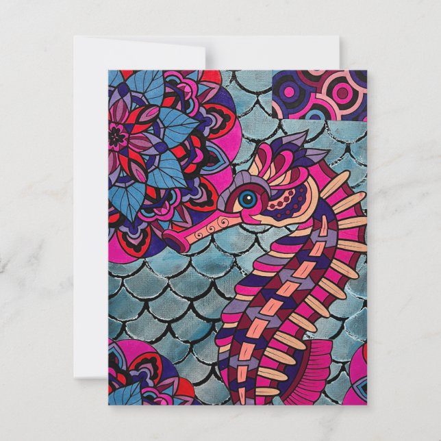 Carte De Correspondance Cheval de mer rose et violet (Devant)