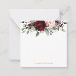 Carte De Correspondance Chic Elegant Bourgogne Rouge Rose Blush Floral