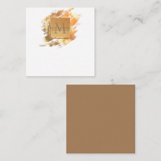 Carte De Correspondance Chic Faux Gold Glam Brushstroke Monogramme (Devant / Derrière)