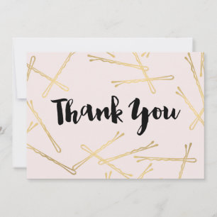 Carte De Correspondance Chic Gold Bobby Pins Coiffeur Salon Merci rose