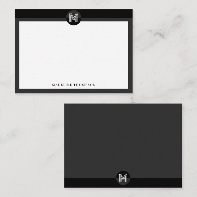 Carte De Correspondance Chic gris noir géométrique Monogramme moderne (Devant / Derrière)