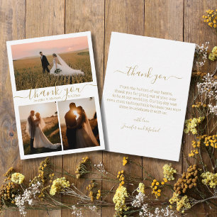 Carte De Correspondance chic minimaliste merci 3 photos mariage brun