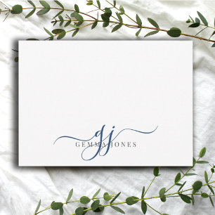 Carte De Correspondance Chic Monogramme Marine Initiales de script bleu