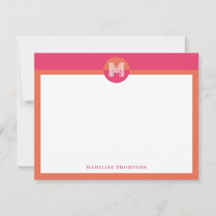 Carte De Correspondance Chic rose orange géométrique Monogramme moderne
