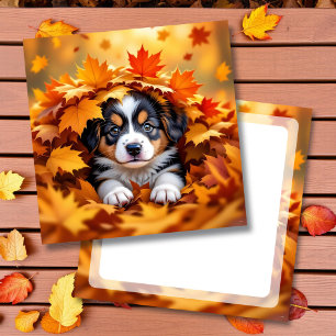 Carte De Correspondance Chien chic mignon dans les feuilles d'automne