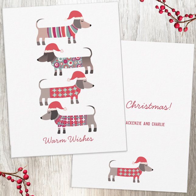 Carte De Correspondance Chiens de Dachshund en Noël Casquette (Fun Christmas Dachshund Wiener Sausage dog holiday cards)
