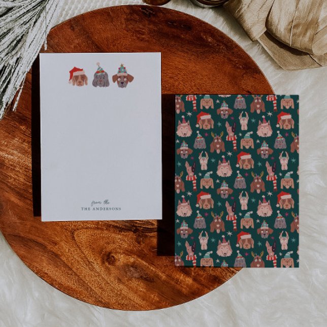 Carte De Correspondance Chiens de Noël Whimsical Green (Créateur téléchargé)