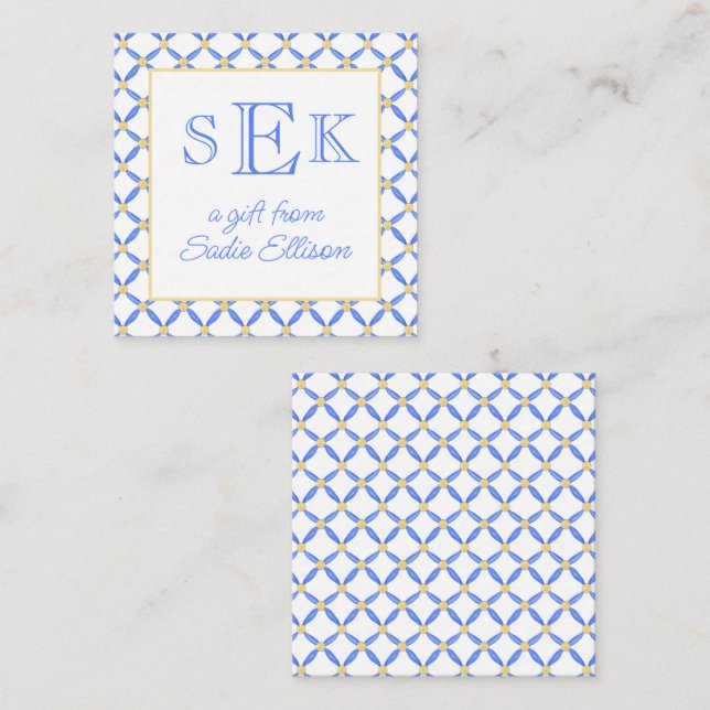 Carte De Correspondance Chinoiserie Aquarelle Chic Monogramme Cadeau (Devant / Derrière)