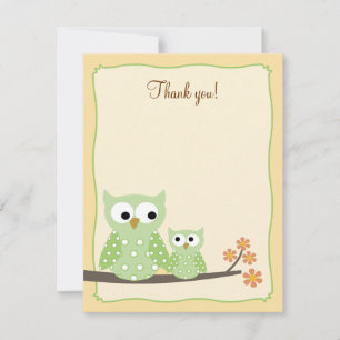 Carte De Correspondance Chouettes vertes 4x5 Plat Merci note