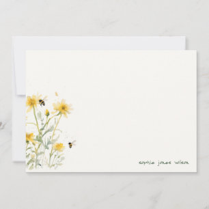 Carte De Correspondance Chrysanthème Fleur Sauvage Jaune Abeille Neutre Aq