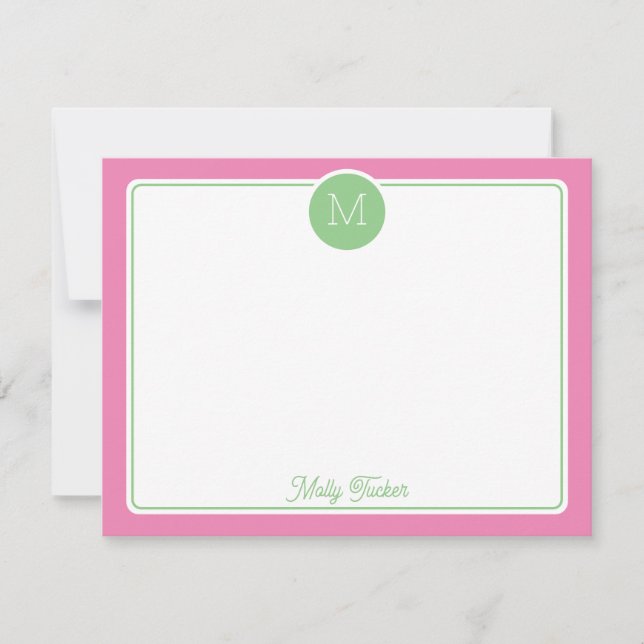 Carte De Correspondance Circle Monogram Initial Preppy Pink Green (Devant)