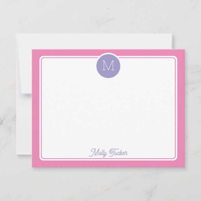 Carte De Correspondance Circle Monogram Initial Preppy Pink Purple (Devant)