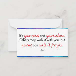 Carte De Correspondance Citation anglaise de Rumi - It is your Road