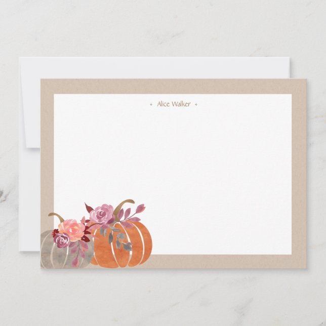 Carte De Correspondance Citrouille d'aquarelle rustique Kraft (Devant)