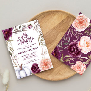Carte De Correspondance citrouille de pêche à fleurs violet baby shower