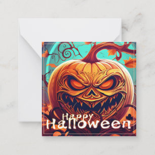 Carte De Correspondance Citrouille orange effrayant avec visage, Halloween