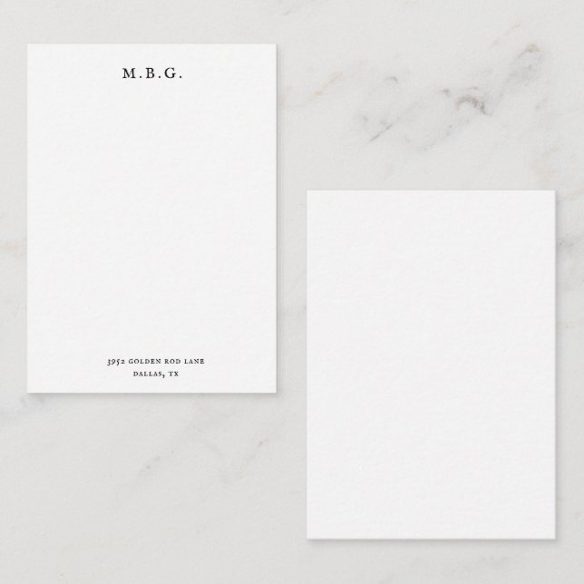 Carte De Correspondance Classic Élégant Chic Noir Monogramme Personnalisé (Devant / Derrière)
