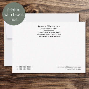 Carte De Correspondance Classique Avocat de droit & Professionnel Noir