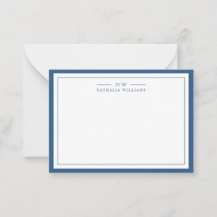 Carte De Correspondance Classique bleu marine deux bordures monogramme lig