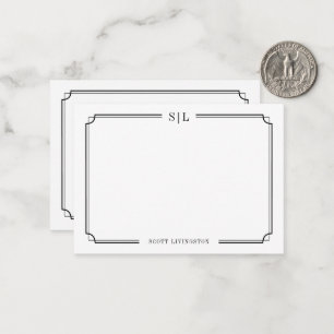 Carte De Correspondance Classique Élégant Monogramme Noir Blanc Deux Bordu
